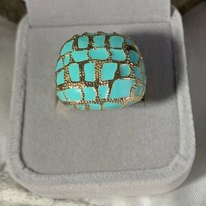 Turquoise and Gold Statement Ring,Chunky,size flexible read-
